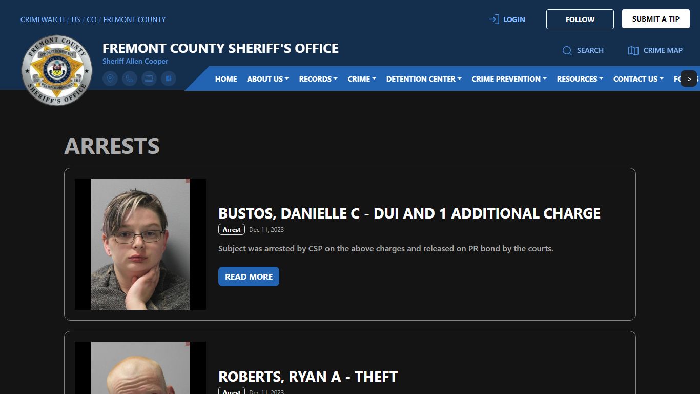Fremont County Sheriff's Office Arrests | CRIMEWATCH
